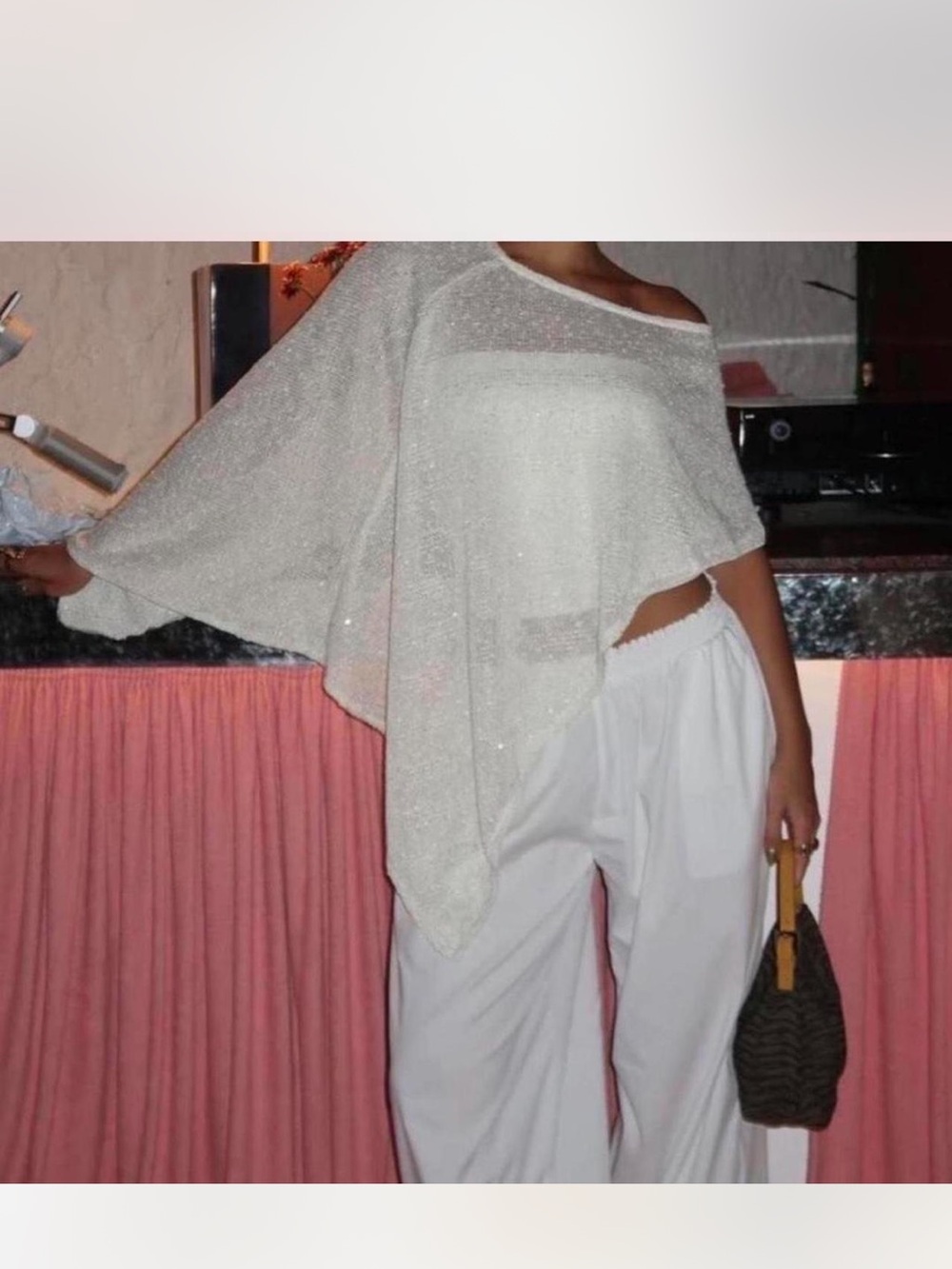 Elegant Off-Shoulder White Sparkle Knit Top
